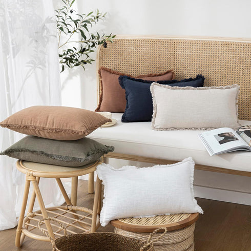 Foindtower Set of 2 Decorative Linen Fringe Throw Pillow Covers, Boho Farmhouse Cushion Cover for Couch Bed Decor