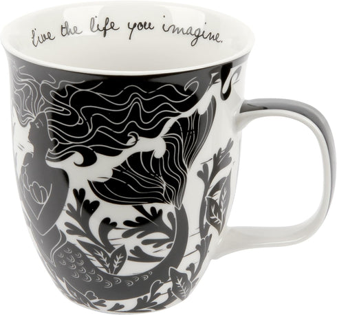 Karma Gifts 16 oz Black and White Boho Mug, Mermaid, Cute Ceramic Coffee Mug
