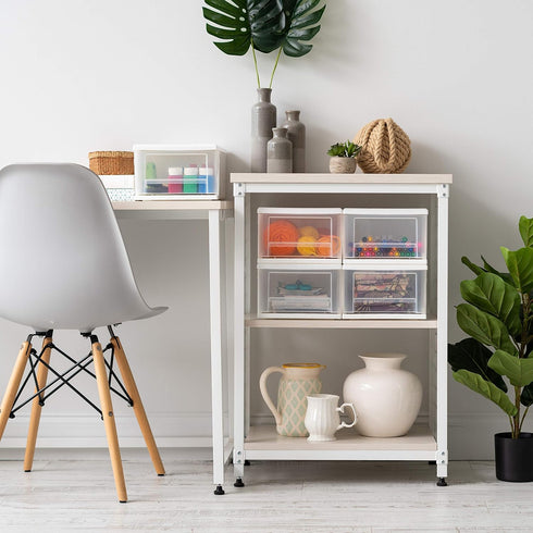 IRIS USA 7 Qt. Plastic Drawer Storage Organizer, 4-Pack Stackable Unit with Sliding Drawer for Bedroom, Kitchen, White