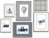 6Pcs Vintage Transportation Nursery Wall Art Navy Blue Hot Air Balloon Biplane