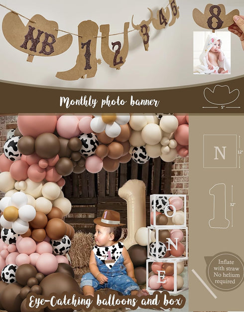 YJDFWAUT 1st 1 My Rodeo Birthday Decorations Girl, Western Cowgirl First Birthday Party Supplies, Cowgirl Balloon Arch