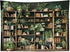 70.9L 92.5W Inches HVEST Vintage Green Bookshelf Tapestry Botanical Library Wall Hanging, Books with Plant Potted
