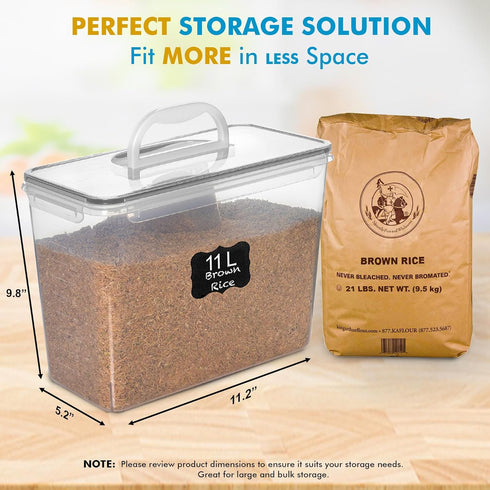 2 (11L 372 oz) Shazo PC | Flour Sugar Storage Containers with Easy Carry Handle - Plastic Extra Large Food Storage