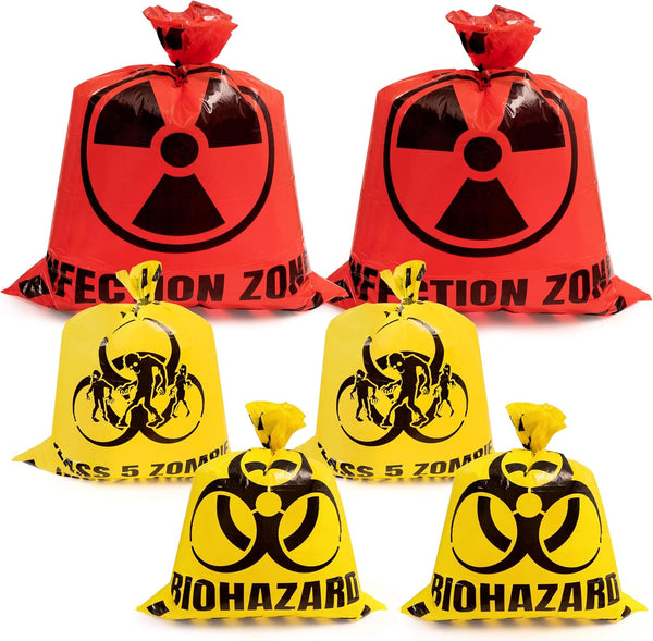 CNhoqc Halloween Lawn Trash Bags - 6Pcs Zombie Warning Reusable Waste Bags with