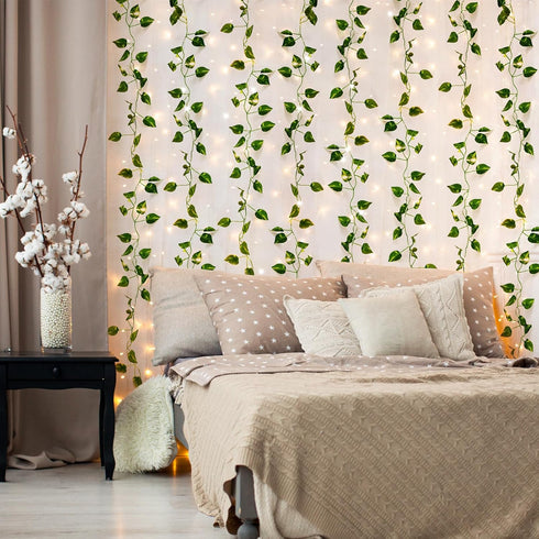 24 Pack 173ft 200 CEWOR Fake Ivy Vines, Artificial Ivy Garland with LED String Lights, Hanging Plants Greenery Backdrop