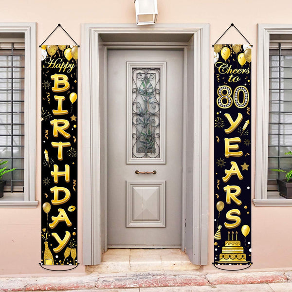 80th Birthday Party Banner Decorations for Women Men, Black Gold Cheers to 80 Years Birthday Supplies