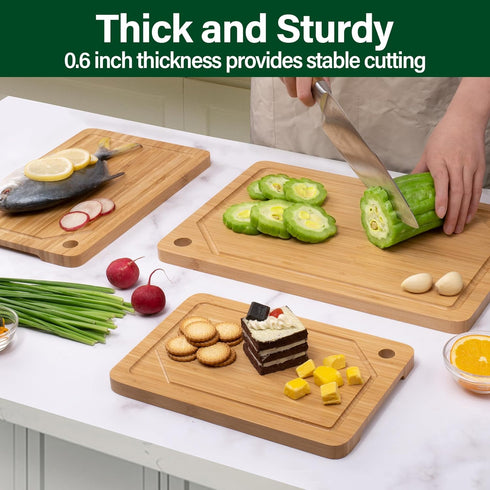 WILLKOMMEN Set 3, Set, Set Bamboo Cutting Board of Cutting Boards For Kitchen with Juice Groove, Bamboo Chopping Board