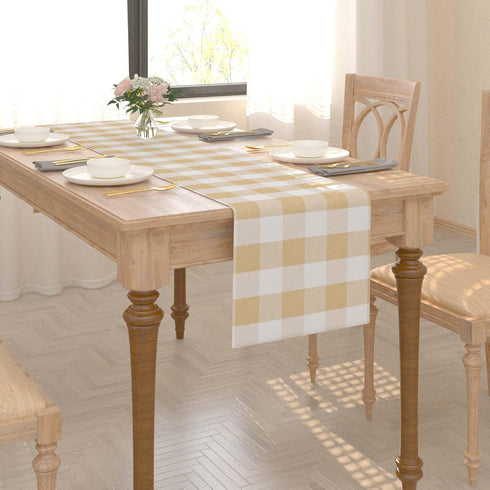 NATUS WEAVER 2 (12" 36") Cotton Beige & White Side Buffalo Check Farmhouse Table Runner for Family Dinners