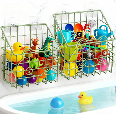 Greentainer 2 PackBath Toy Organizer, Wall Mounted Shower Storage Basket - Metal