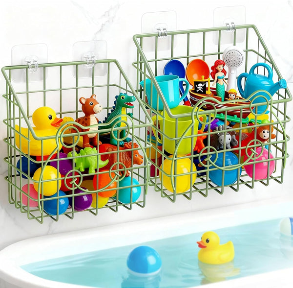 Greentainer 2 PackBath Toy Organizer, Wall Mounted Shower Storage Basket - Metal