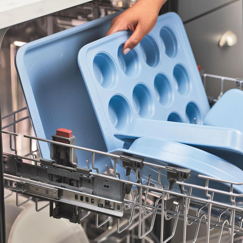 Farberware Easy Solutions Nonstick Bakeware - 10 Inch x 15 Inch Cookie Pan with Drop Zones, Blue