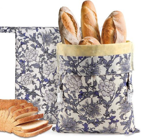 bomis Reusable Bread Bags for Homemade Bread, 2 Pack XL Cotton Beeswax Bag