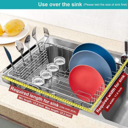 iPEGTOP Expandable Dish Drying Rack, Rustproof Stainless Steel Dish Drainer Basket Shelf, Multifunctional Organizer