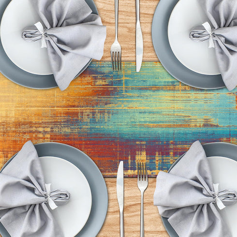 AILUER Country (13"x 108") Blue Cyan Long Table Runners Rustic Farmhouse Linen Table Runners Yellow Orange Retro Small