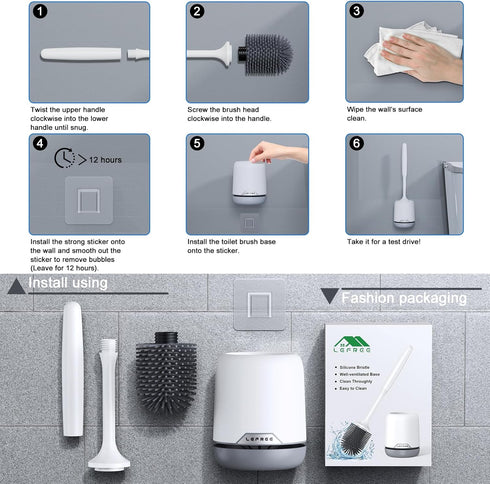 Lefree Silicone Toilet Brush and Holder, Bathroom Cleaner Brush Set, Non-Slip Handle with TPR Soft Bristle