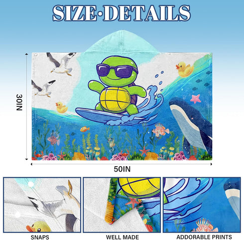 JOPJOLIW 30"X50" Kids Bath Towels, Kids Towel Girls Boys Hooded Beach, Cartoon Turtle Toddler Towels with Hood, Soft