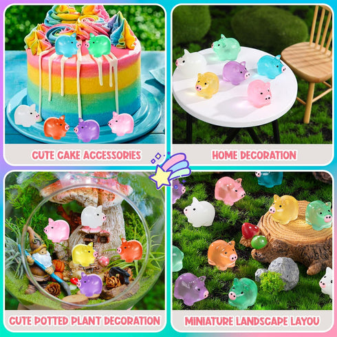 SYWHXY 152PCS (7 Luminous Mini Resin Pigs Miniature Pigs Animals Figurines Glow in The Dark Cute Tiny Pig to Hide