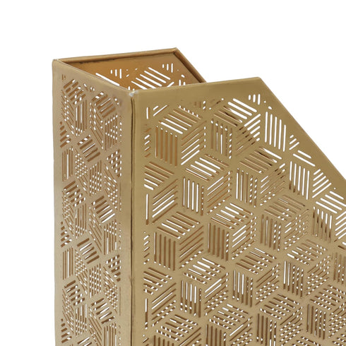 Deco 79 Metal Geometric Magazine Holder, Single Slot with Laser Carved Design, Gold