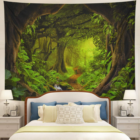 Tushelia Forest Tapestry - Psychedelic Tree Cave Tapestries for Bedroom Decor, Fantasy Nature Landscape
