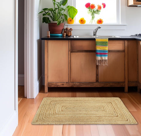 COTTON CRAFT Jute Area Rug - 100% Braided Jute, Neutral Reversible, Small 22x34 Rug for Kitchen, Living Room, Bedroom