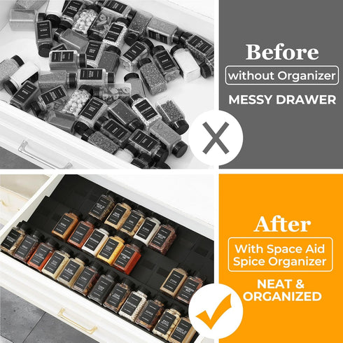 48PCS Famhap Spice Drawer Organizer, Interlocking Expandable Seasoning Rack Tray Insert for Kitchen Drawers, Spice Rack