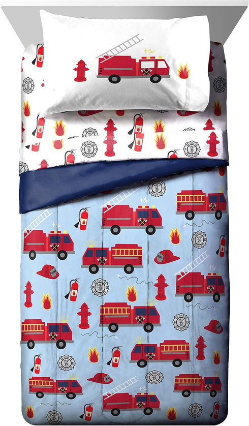 4 Set Set Jay Franco Trend Collector Go Fire Truck Go Piece Toddler Bed - Includes Comforter & Sheet - Super Soft Fade