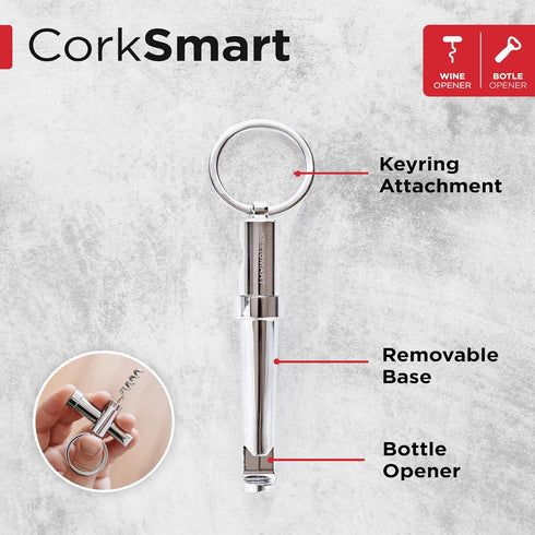 KeySmart CorkSmart - 2-in-1 Wine Opener and Bottle Opener Keychain Accessory, Ultimate Dual Corkscrew