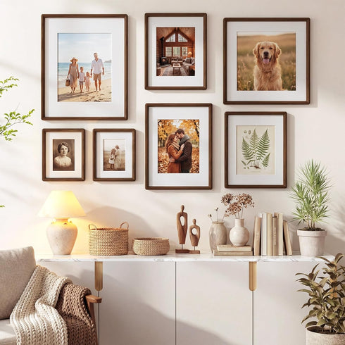 5x7 4x6, 5 7 Picture Frame with HD Tempered Glass, USA-Sourced Walnut Wood Photo Frame Matted to Rounded Corner x