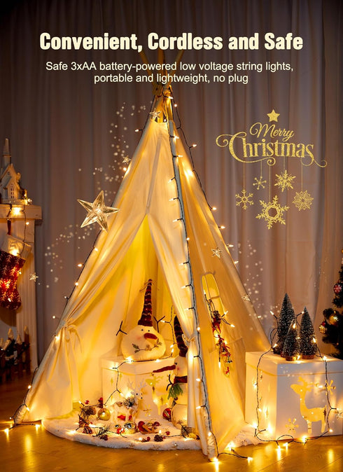 8ft 20 White4 Pack Battery Operated Christmas String Lights, LED Mini Lights with Timer, Christmas Tree Lights