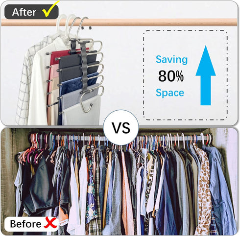 Magic Pants Hangers Space Saving - 2 Pack for Closet Multiple Layers Multifunctional Uses Rack Organizer for Trousers Scarves Slack (2 Pack with 10 Metal Clips) by FeeraHozer