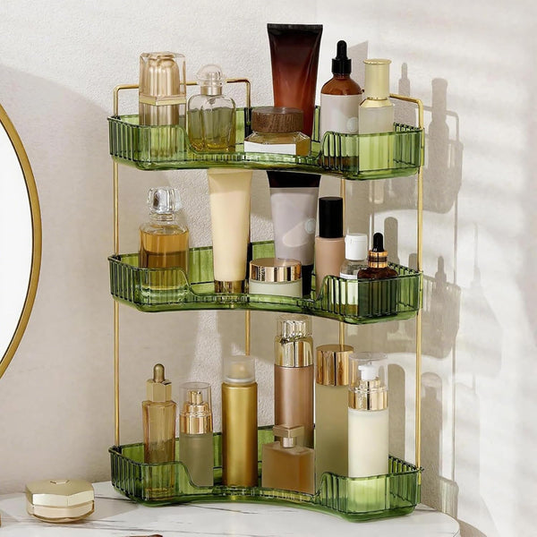 INVSSENE Corner Bathroom Countertop Organizer, Vanity Trays for Bathroom Counter, Makeup Organizer,