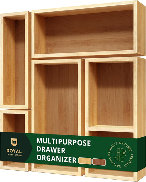 ROYAL CRAFT WOOD 5-Piece Bamboo Drawer Organizer Set - Multi-Use Storage Trays for Kitchen, Bathroom, Office, Makeup &