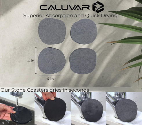Set 4 Stone Coasters Slate of from Diatomaceous Earth, Fast Absorbing Stone Coasters for Drinks, Water Absorbent
