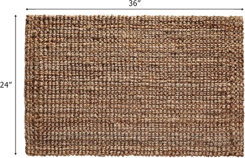 Jute Handspun 24" x 36" Area Rug, Premium Reversible Chunky Textured Tan Beige Accent Carpet