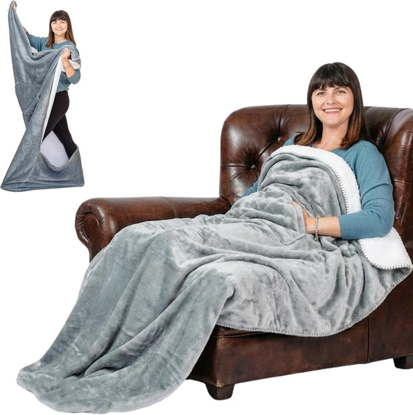 EzrAllora Giant Premium Double Layer Foot Pocket Blanket -Patent Pending- Fathers Day