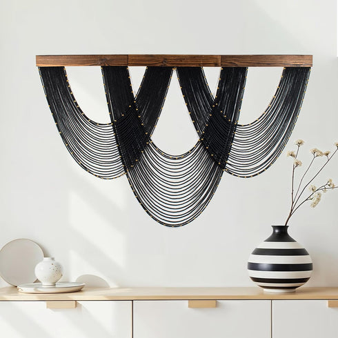 LB 47x30 Inch Large Macrame Wall Hanging Black, Boho Tapestry Wall Hanging Macrame Wall Art Handmade Yarn Woven Wall