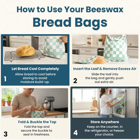 3-Pack Reusable Beeswax Bread Bags (XL, M, S) - Organic Cotton Beeswax Bread Storage Bag for Homemade Bread & Sourdough