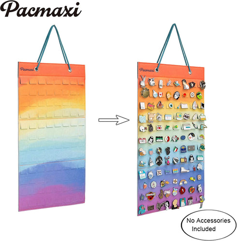 PACMAXI Hanging Brooch Pin Organizer - Display Pins Storage Case Holds Up to 96 Pins (S-96 Slots, Colorful)