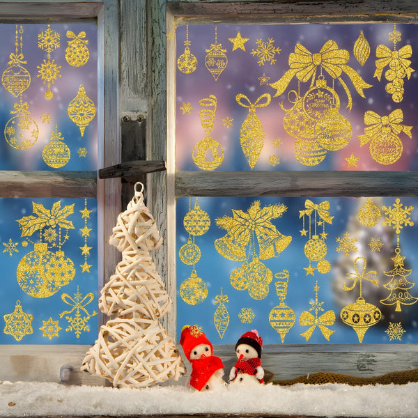 Christmas Window Clings, Glitter Snowflake Static Clings for Decoration, 4 Sheets of Christmas Window Decals