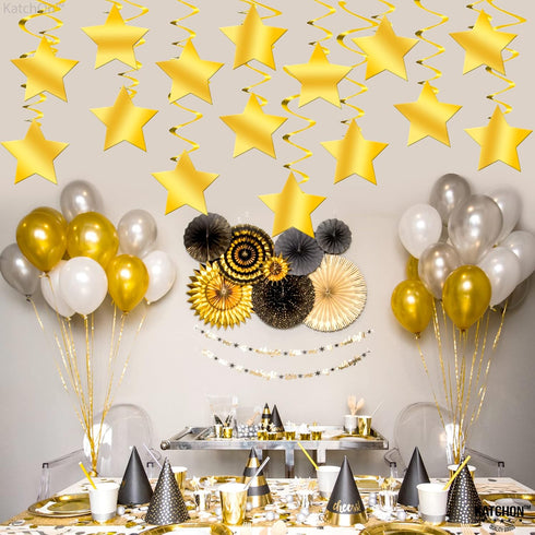 KatchOn Gold Star Hanging Swirls - Pack of 30, No DIY | Gold Star Decorations for Party and Events