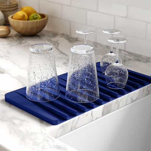 Kraus Self-Draining Silicone Dish Drying Mat, Trivet for Kitchen Counter in Dark Blue, KDM-10DB