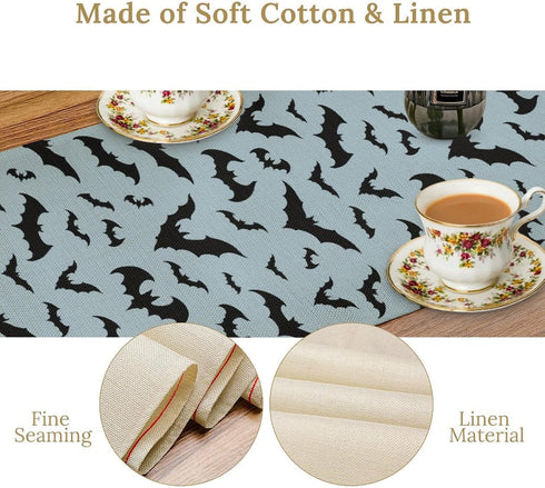 Nitmbi 13x36inch Halloween Table Runner,Silhouette Black Bats Pattern Retro Table Runner for Coffee Table Dining Room