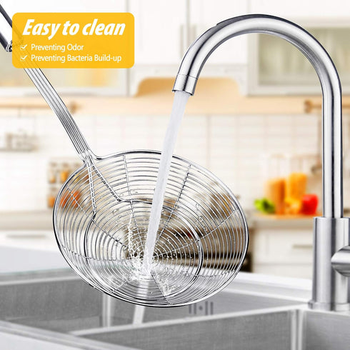 Pack of 2 Large Spider Strainer - Stainless Steel Skimmer Basket, Kitchen Ladle Strainers for Cooking