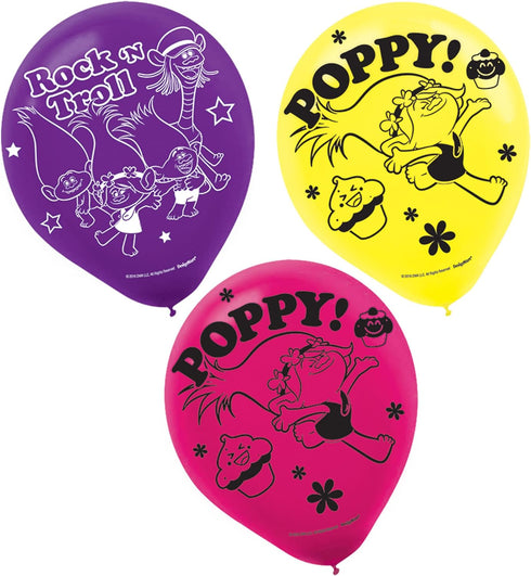 Amscan 111828 Trolls Multicolor Latex Plastic Balloons, 12", 15ct, One Size