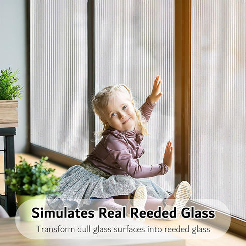 VELIMAX 1/2-Inch Reeded Glass Window Film, Frosted Reeds Window Film, Window Privacy Film, 3D Window Decals Non Adhesive for Bathroom Living Room Office, 17.7x118 inches