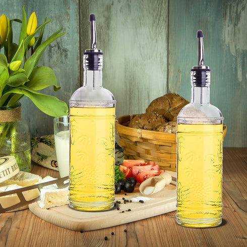 2 Pack Set 16oz, eleganttime Glass Oil and Vinegar Dispenser Superior Leakproof Olive Oil Dispenser Bottle Strong