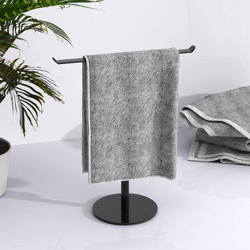 Towel Rack T-Shape Hand Holder for Bathroom, Lightweight Bathroom Racks, Kitchen Black Holder, Stainless Steel Counter