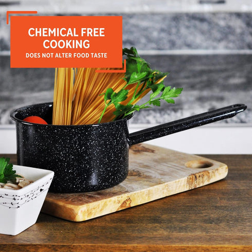 Mirro 1 Quart Enamel Sauce Pan, Speckled Finish Cookware