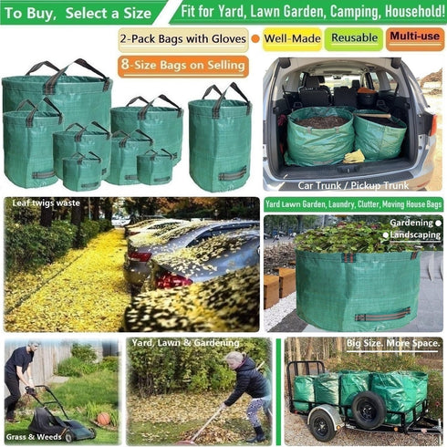 2-Pack 63 (D31,H19 4 Professional Gallon Lawn Garden Bags Big in) Yard Waste Bags with Gardening Gloves for Reusable