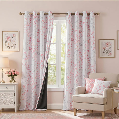 MEETSKY Pink Curtains for Girls Bedroom 95% Blackout Nursery Curtains 84 Inches